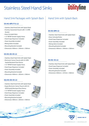 Utility Line Stainless Steel Hand Sinks Flyer